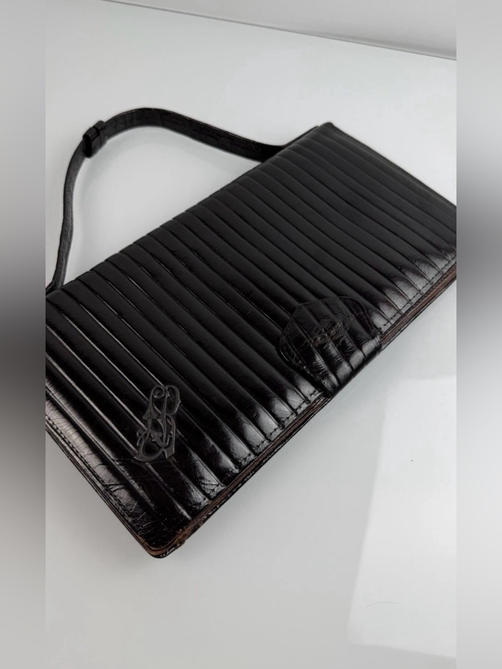 Vintage Retro Black Leather Clutch Purse